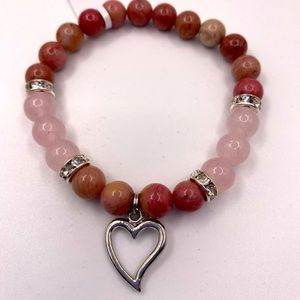 Heart charm bracelet with Rose Quartz and Rhodonite. So pretty! NWT